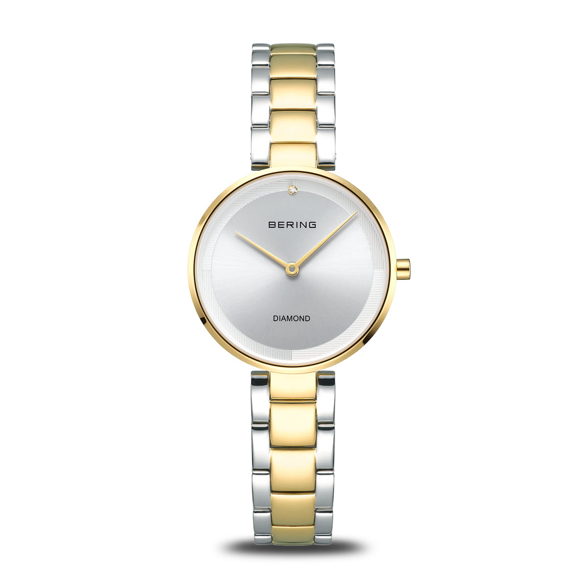 Zweiteilige Damenarmbanduhr mit zweifarbigem Edelstahlband, rundem weißem Zifferblatt, Diamant-Marker