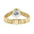 Damenuhr mit Gehäuseboden-Gravur und goldfarbenem Metallarmband