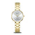 Damenarmbanduhr mit goldfarbenem Edelstahlband, rundem weißem Zifferblatt und Diamant-Marker