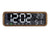 Digital väckarklocka med LED-display 12:02 och veckodagar i mörkt träkabinett