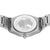Rückseite einer Herrenuhr: Edelstahlboden mit Gravur und Metallarmband