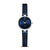 Bering Damenuhr mit rundem blauem Zifferblatt und dunkelblauem Milanaise-Armband