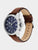Tommy Hilfiger Jameson Herrenuhr mit blauem Zifferblatt, braunem Lederarmband und Datumsanzeige