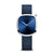Damenuhr mit blauem Zifferblatt, schmalem Gehäuse und blauem Metallarmband (Mesh).