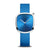 Damenuhr mit blauem Zifferblatt und blauem Textilarmband, silbernes Gehäuse, BERING.