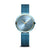 Bering Damen-Armbanduhr mit blauem Zifferblatt, goldene Zeiger und Milanaise-Armband