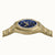 Herren-Armbanduhr mit blauem Zifferblatt und sichtbarer Mechanik, Goldgehäuse
