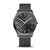 Herrenarmbanduhr frontal: dunkelgraues Zifferblatt, graues Milanaise-Armband