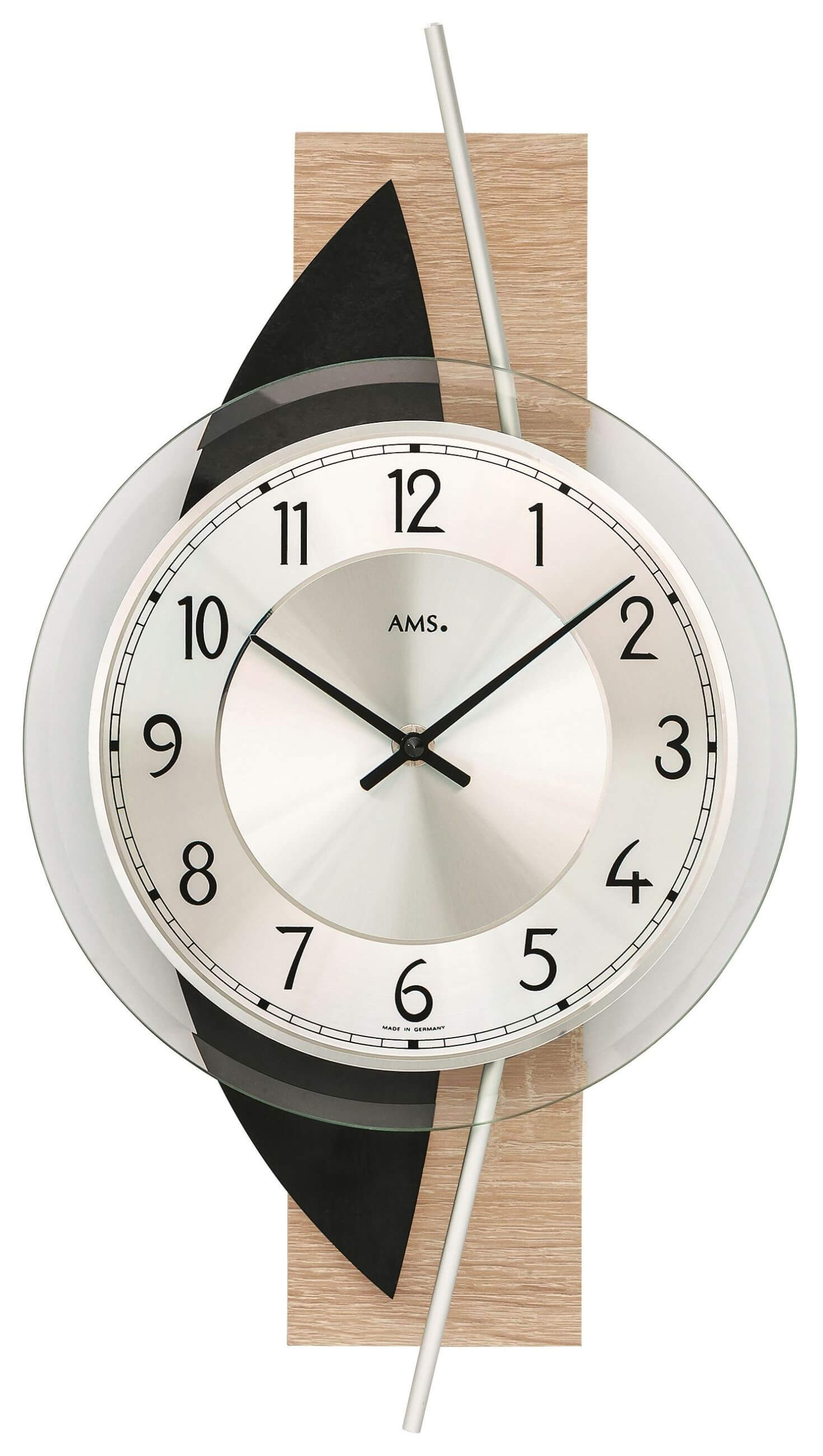 AMS Sonoma Wanduhr mit rundem Zifferblatt, schwarzen Zeigern und dunkler Schiefer-Applikation