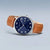 Bering Herrenuhr mit rundem Gehäuse, blauem Zifferblatt und braunem Lederarmband