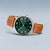 Herrenarmbanduhr von vorn: grünes Zifferblatt, braunes Lederarmband, runde silberne Lünette