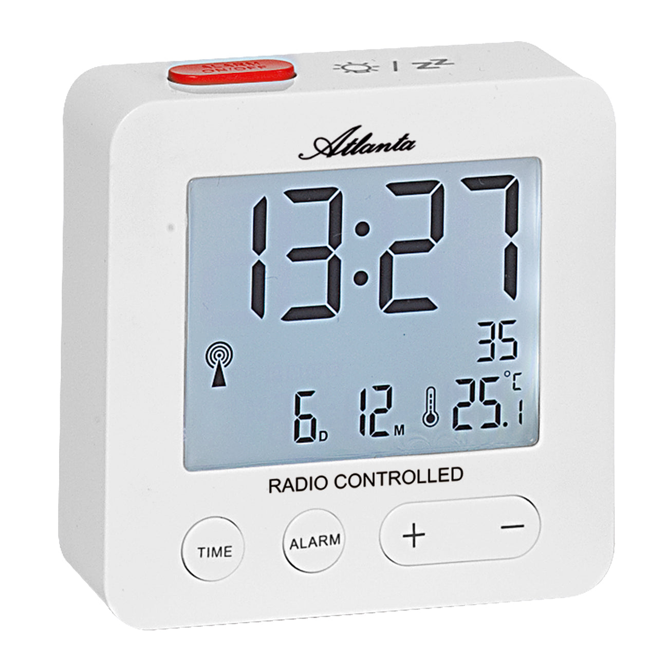Funkweckare Atlanta med stor digital display, temperaturvisning och belysning