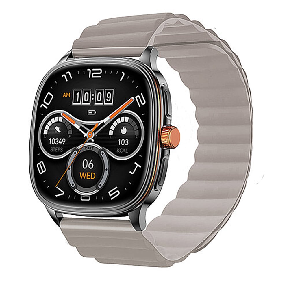 Aktivitätstracker mit schwarzem Display und grauem Silikonarmband