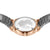 Bering Classic Damenuhr Rückseite: roségoldfarbener Boden mit Weltkarten-Design, silbernes Edelstahlband