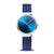 Damenuhr mit rundem blauem Zifferblatt, silbernem Gehäuse und blauem Milanese-Armband