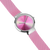 "Damklocka med rosafärgat milanesarmband, rund rosa urtavla och silverfärgade visare"