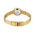 Damenuhr mit goldfarbenem Metallarmband und runder Rückseite