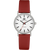 Damenuhr Danish Design mit rotem Lederarmband, weißem Zifferblatt und Titan-Gehäuse