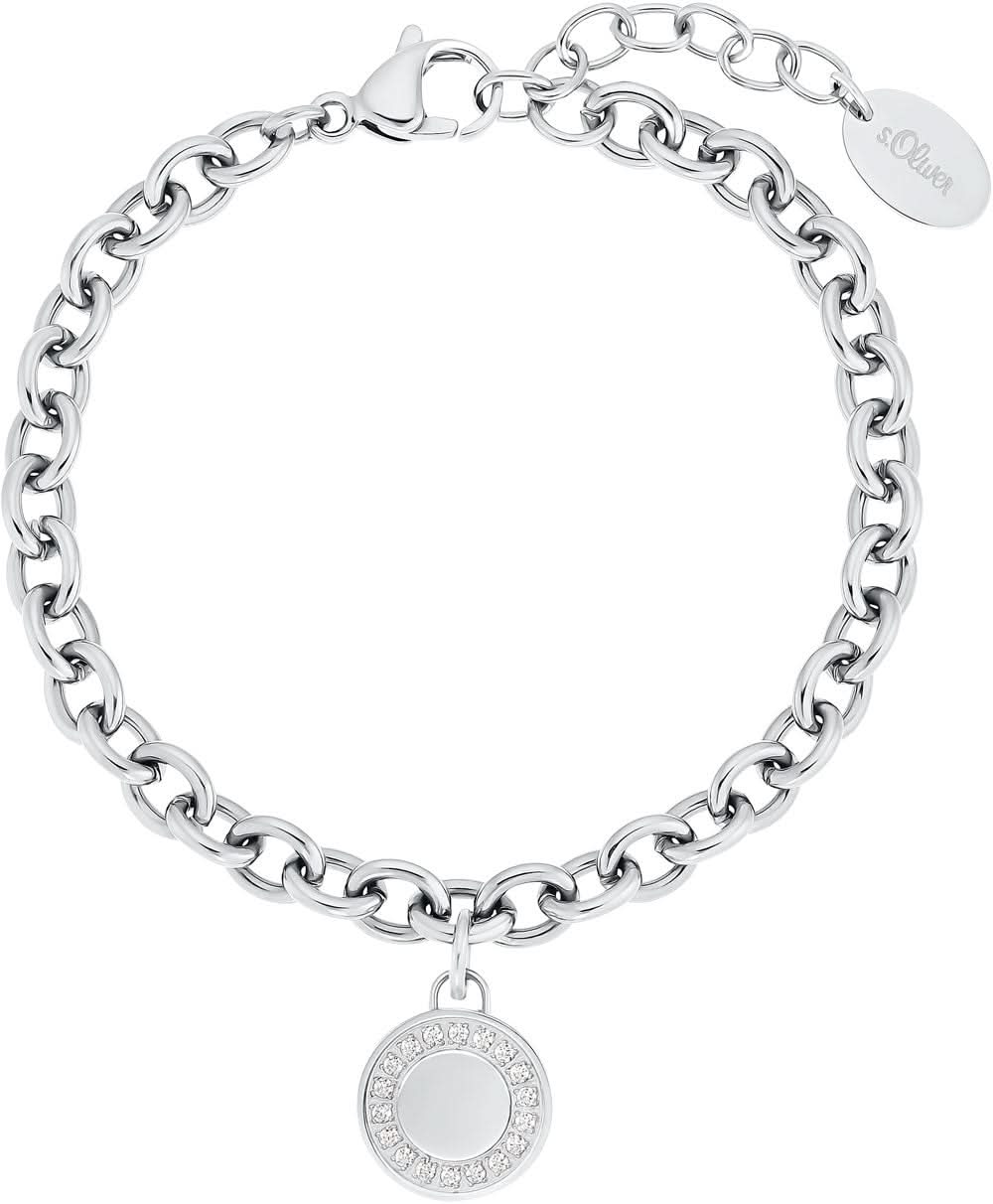Silarmband i sterlingsilver med länkkedja och rund myntberlock