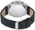 Baksida av herrur med boett i silver och svart läderarmband