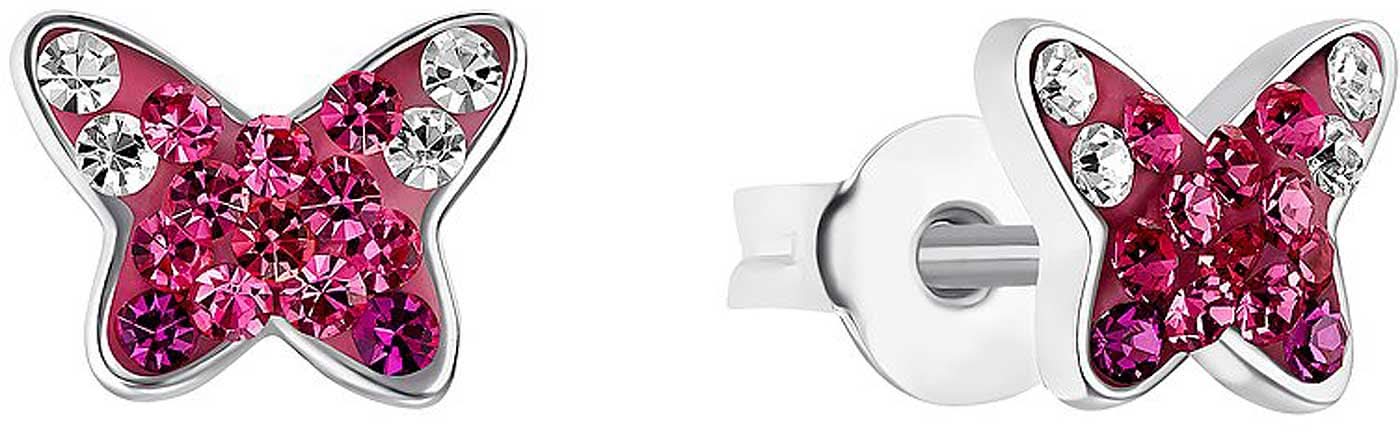 Fjärilsörhängen med rosa stenar, silverfärgad infattning