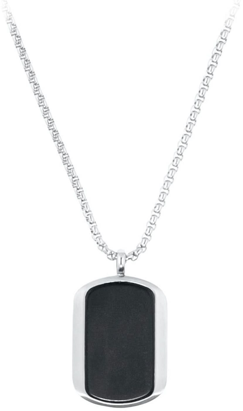 Halsband med dog tag-hänge (s.Oliver Jewelry), svart platta, silverfärgad kedja