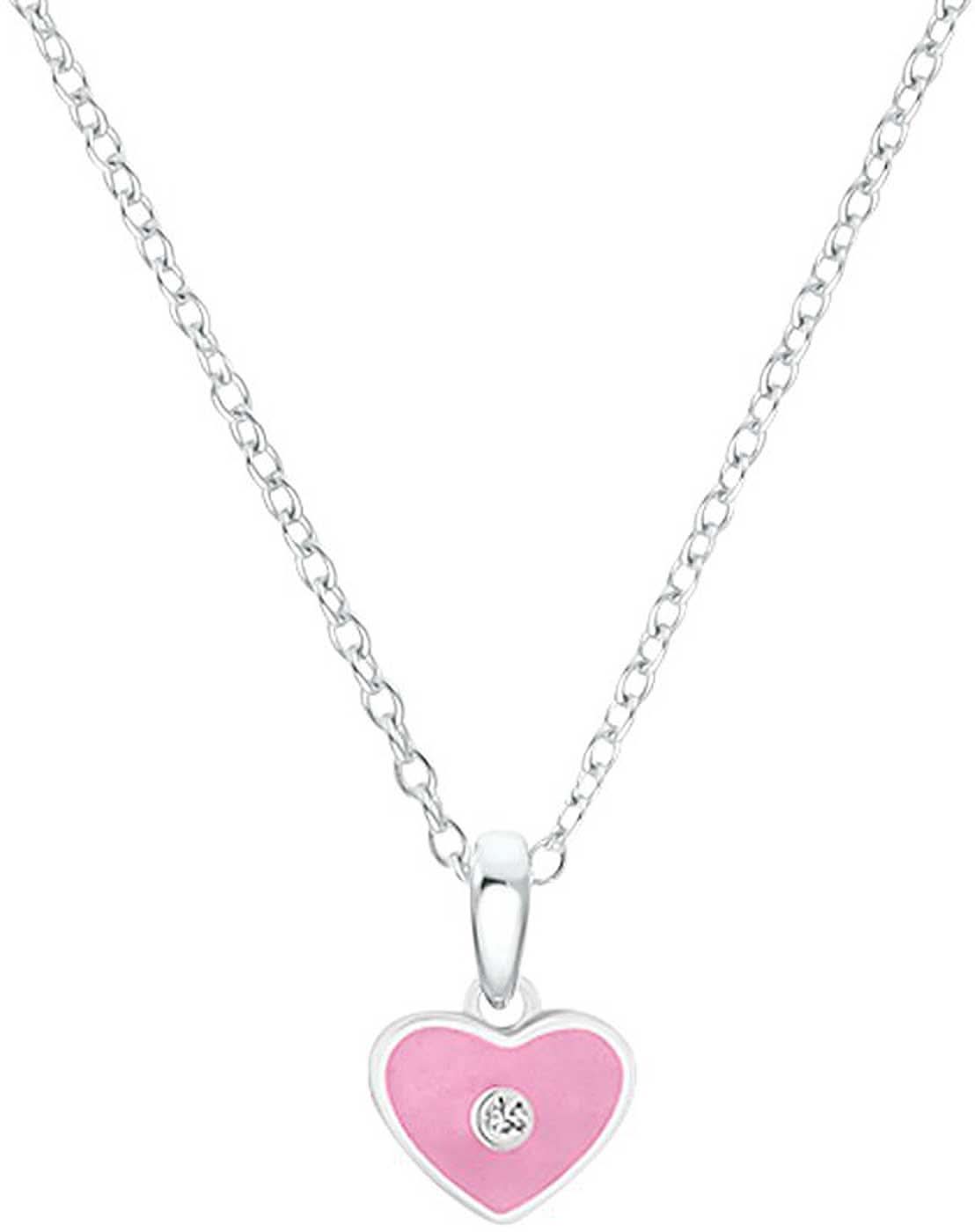 Halsband i silverfärg med hjärtformat rosa hänge och små stenar