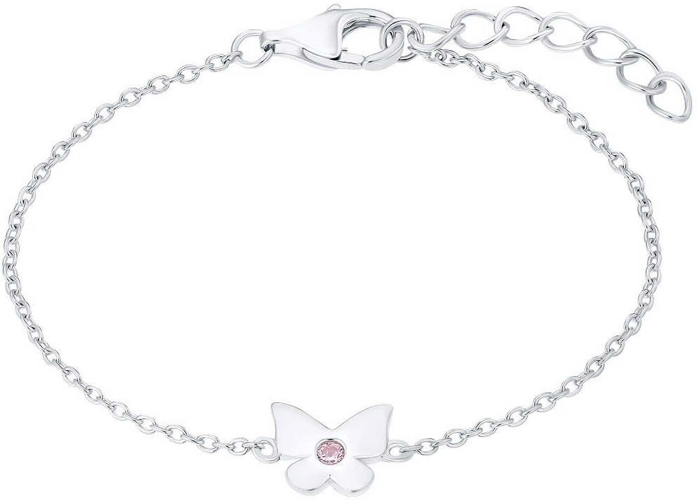 "Armband i silverfärg med fjärilshänge och rosa sten"