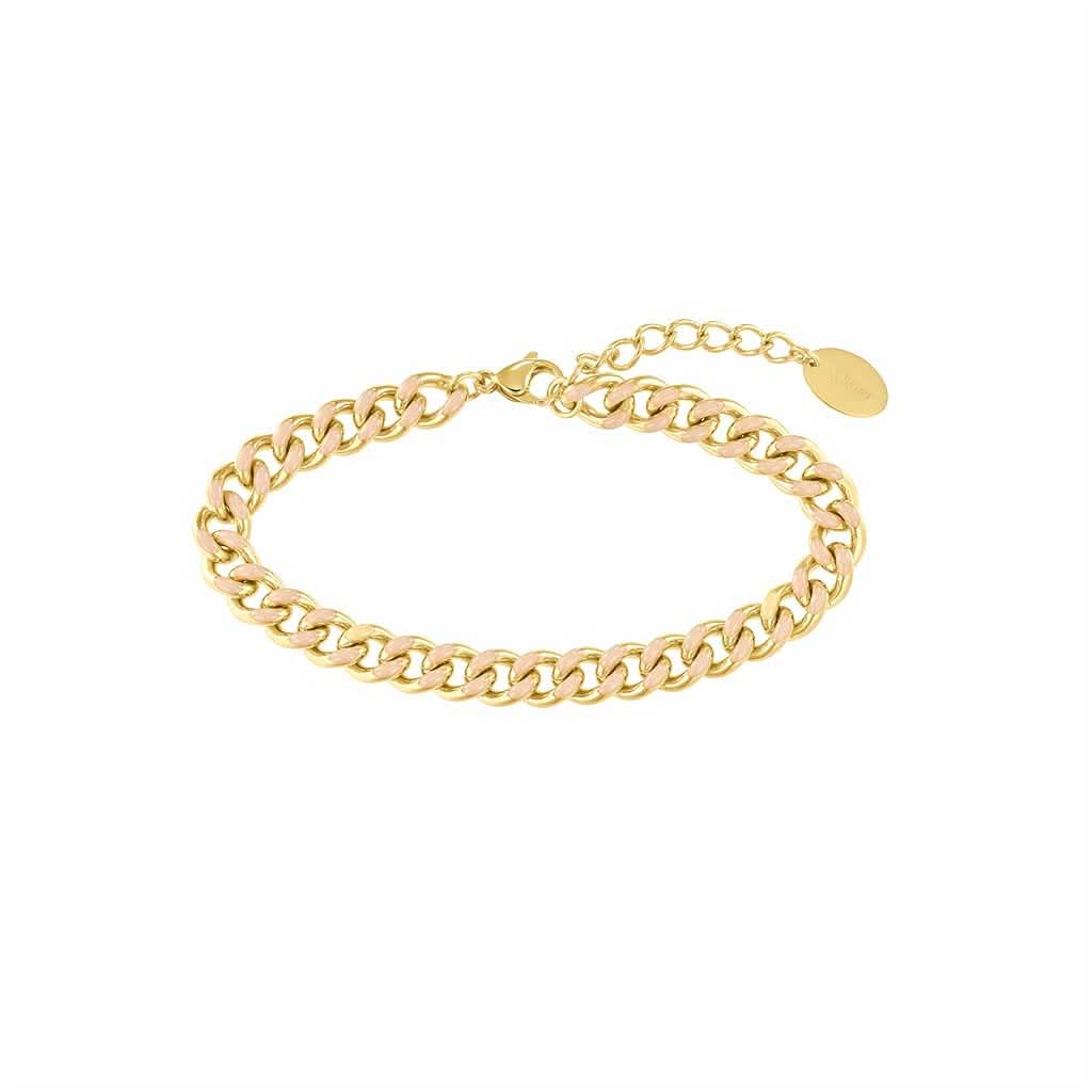 "Pansararmband i guldfärgade länkar med runt spänne"