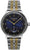 Damklocka med blå urtavla och tvåfärgat metallarmband, rund analog display