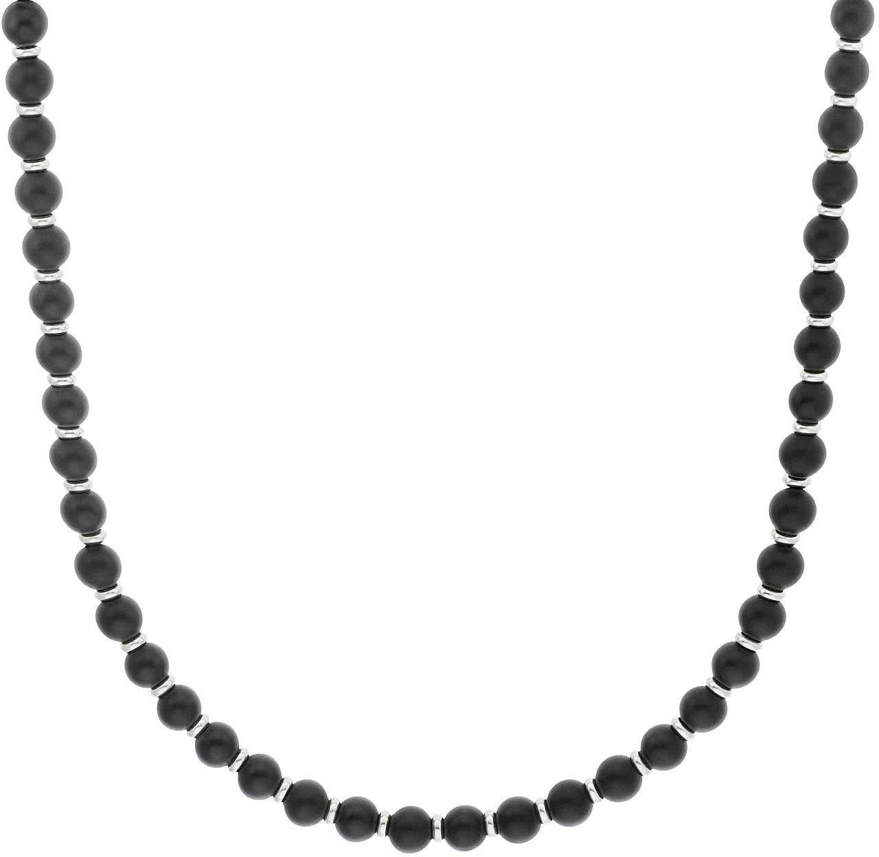 "Halsband med svarta runda agatpärlor, jämn pärlrad"