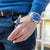 Armbandsur för män, kronograf, med blå urtavla och armband i rostfritt stål