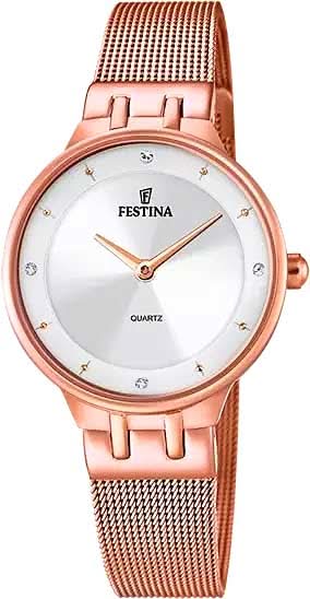 Damklocka, roséguldigt Milanese-armband, vit urtavla med visare