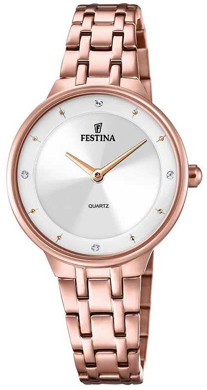 Damklocka med roséguldigt armband i rostfritt stål och vit urtavla, kvarts, 3 visare