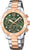 Damklocka med grön urtavla, kronograf och tvåfärgat metallarmband (stål/roséguld)