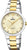 Damklocka med beige urtavla, bicolor armband i rostfritt stål, gulddetaljer och kristallindex