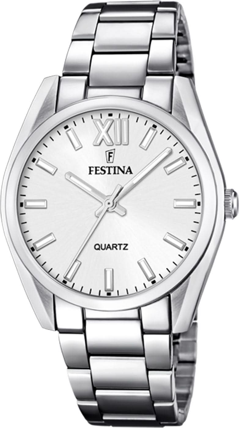 Festina damklocka i rostfritt stål med silverfärgad urtavla, romerska siffror och index
