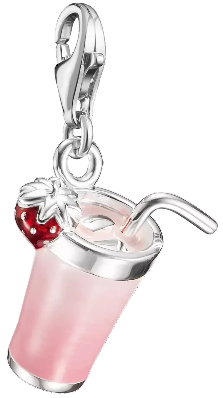 Berlock i silver: rosa mugg med rött hjärta