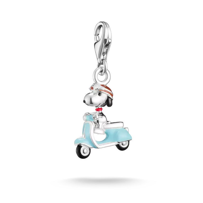 Snoopy-hänge i 925 sterlingsilver med blå rullskridsko, silverfärgad ögla och motivdetaljer
