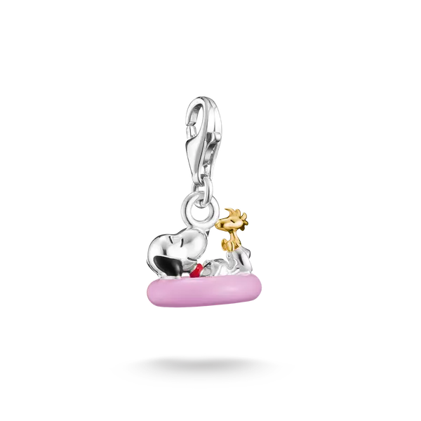 Snoopy-berlock i 925 silver med 18K-förgyllning, på rosa motiv