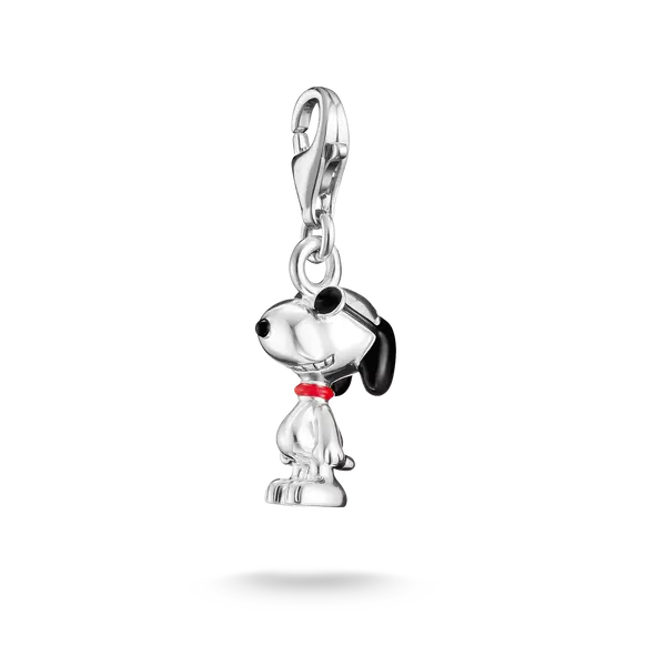 Snoopy-berlock i sterlingsilver med röd halsduk, med ögla för fäste