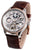 Herrenuhr mit Skelettzifferblatt, braunem Lederarmband und silberner Lünette