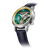Bulova Accutron Uhr mit blauem Lederarmband, silbernem Gehäuse und grünem Ziffernfeld