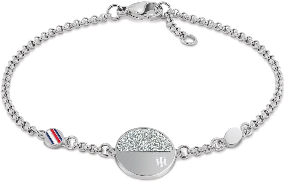 Armband i rostfritt stål med länkkedja och Tommy Hilfiger-berlock, med en liten flaggdetalj