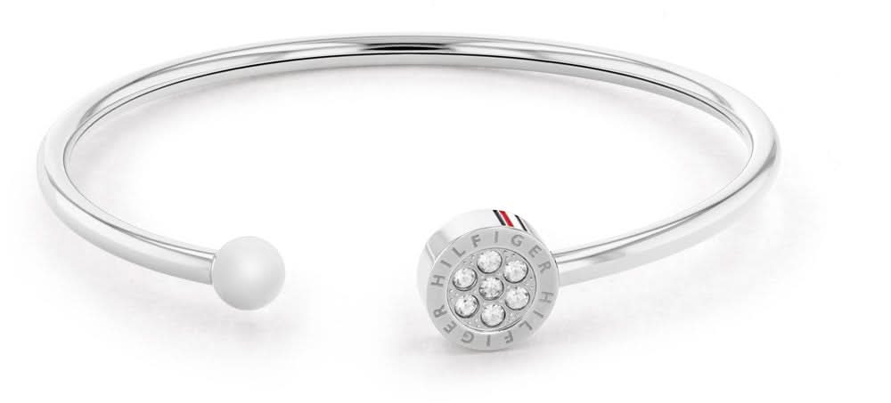 Armband i rostfritt stål med rund vit pärla och cirkelhänge med gnistrande stenar