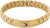 Gliederarmband i rostfritt stål med guldfärgade länkar, logotyp och flaggberlock