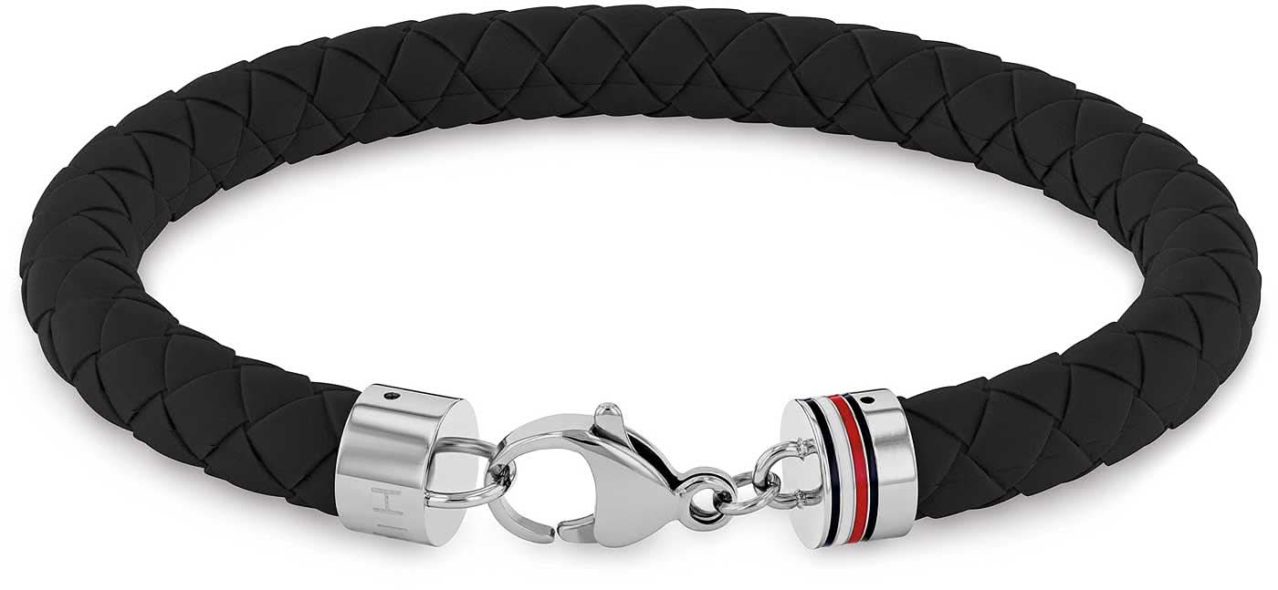Flätat silikonarmband, svart armband med metallspänne och Tommy Hilfiger-logotyp