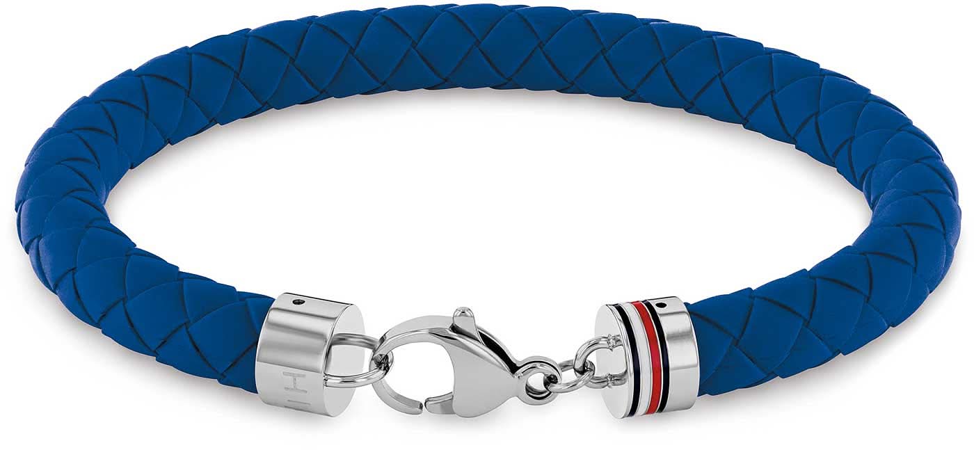 Flätat silikonarmband, blå flätning, silverfärgat spänne med Tommy Hilfiger