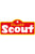 Scout-logotypklistermärke i rött och gult med vit text "Der Rechte Scout"