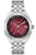 Herrenarmbanduhr Bulova mit silbernem Edelstahlband, rotem Zifferblatt und Datumsanzeige.